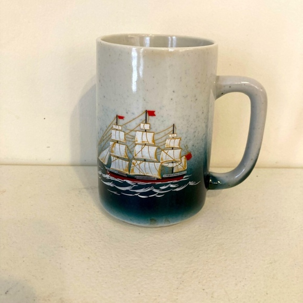 Otagiri Stoneware 14oz Mug Full Sail Clipper Ocean Waves Sailboats